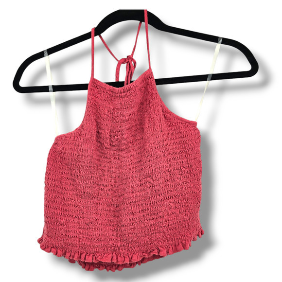 American Eagle Women's Smocked‎ Cropped Halter Tank Top Red Size Small - Picture 1 of 7